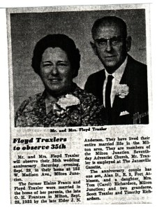 Floyd & Elaine (Frantz) Traxler photo & news clipping
