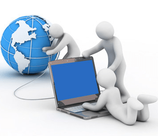 Team work three people with earth in the background